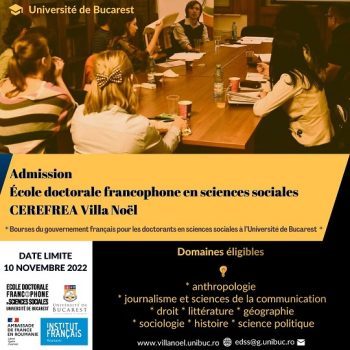 Bourses du gouvernement français pour les doctorants en sciences sociales à l’Université de Bucarest (appel à candidatures)