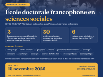 Programme d’études et bourses du gouvernement français pour les doctorants en sciences sociales à l’Université de Bucarest (appel à candidatures)